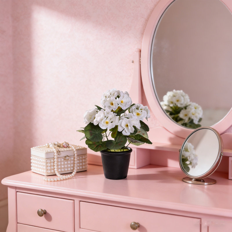 Pot de fleur de bégonia artificiel 1pc, Blanc