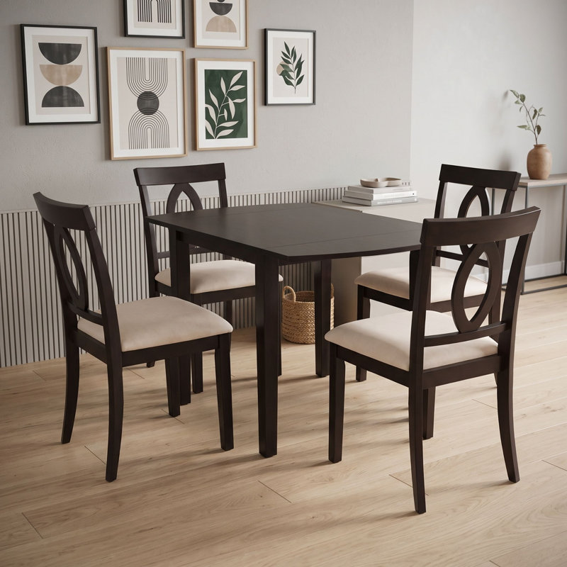 Ensemble de table et de chaises de salle à manger en bois avec rallonge et 4 chaises, Marron foncé