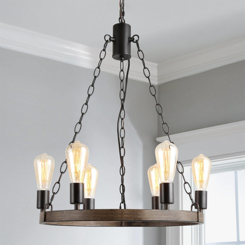 Quijada 6 - Light Iron Dimmable Lantern Wagon Wheel Chandelier