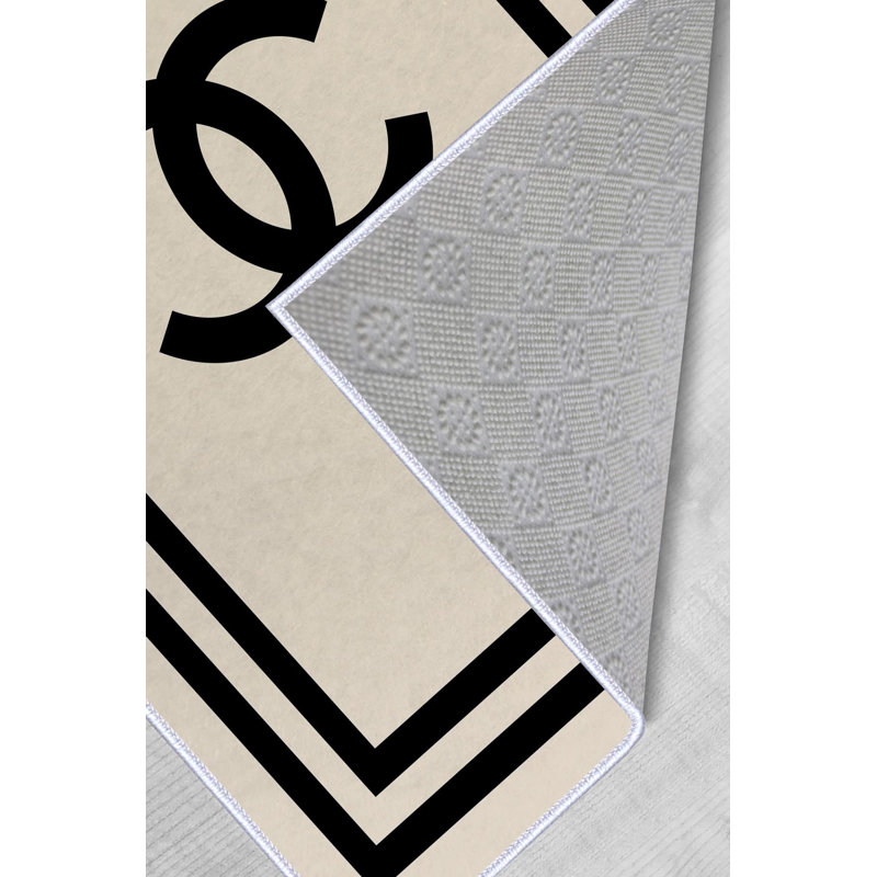 Tapis beige / noir Madlen, Tapis de couloir 2 pi 7 po x 9 pi 10 po