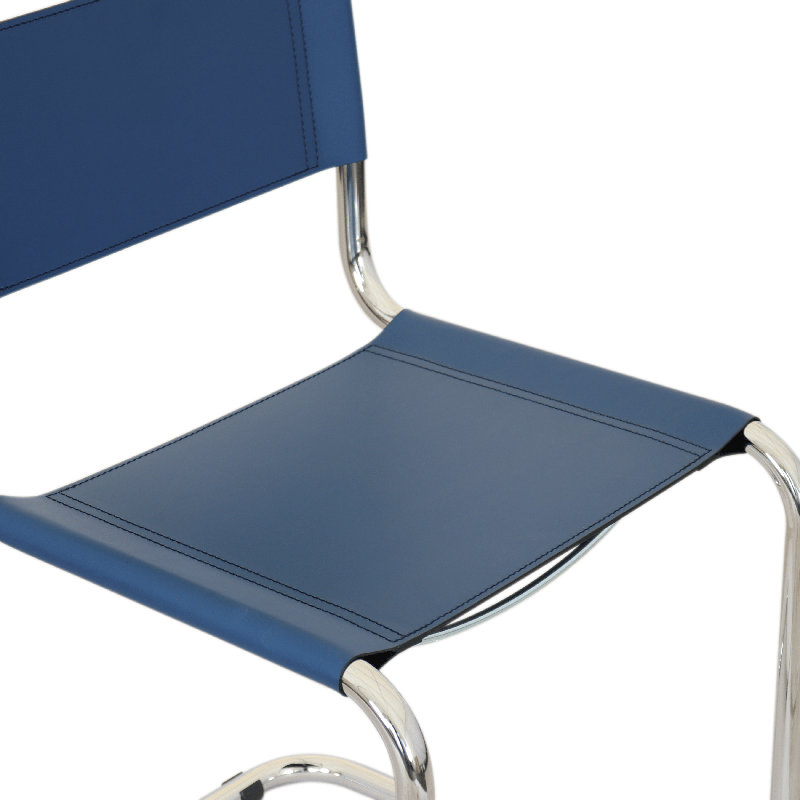 Mart Stam Cantilever Side Chair w/ Chrome-Plated Steel Frame (Various Bonded Leather Colors), Blue