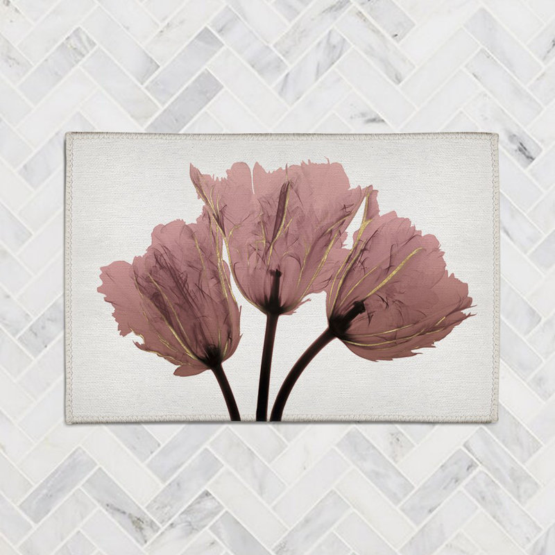 Blush Pink Tulips X-Ray Chenille Indoor Rug, Rectangle 3' x 5'