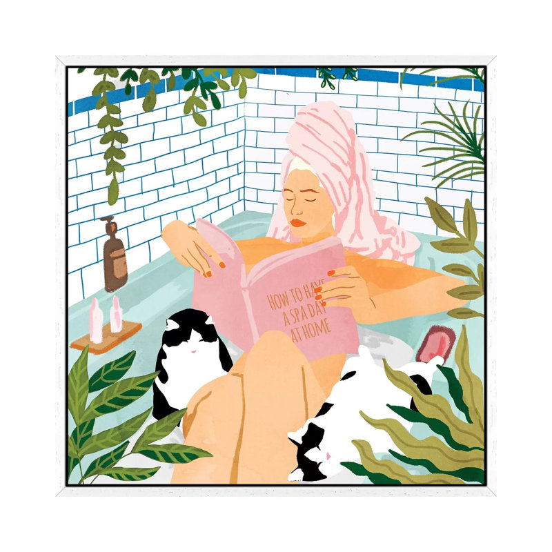 How To Have A Spa Day At Home - Print on Canvas, 93.98 cm H x 93.98 cm W, White Framed