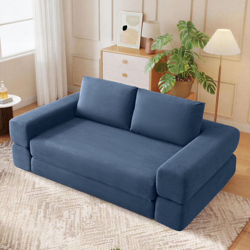 Canapé-lit pliable 81 po, divan-lit convertible 3-en-1, Bleu