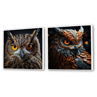 Classic Owl Eyes Of The Night - Animals Owl Square Collage Set Of 2