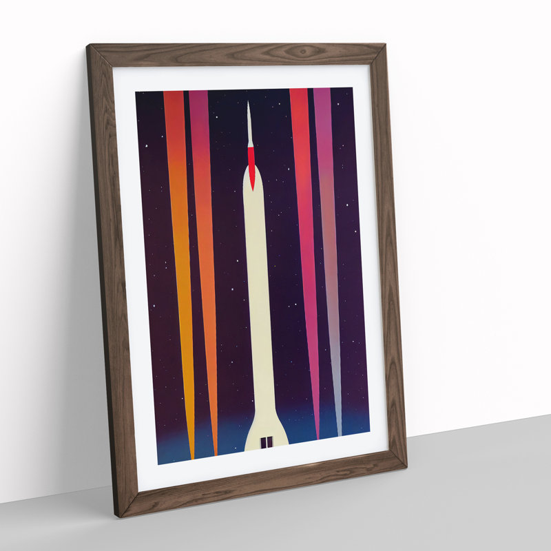 Artsy Spaceship Rocket - Wall Art, 34cm H x 25cm W, Walnut Framed