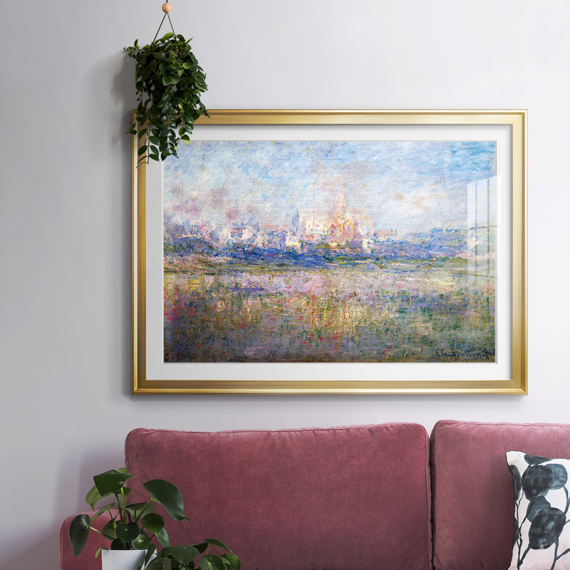 "Vétheuil dans le brouillard", impression sur papier par Claude Monet, H 27 po x l 39 po x P 1,5 po, Or