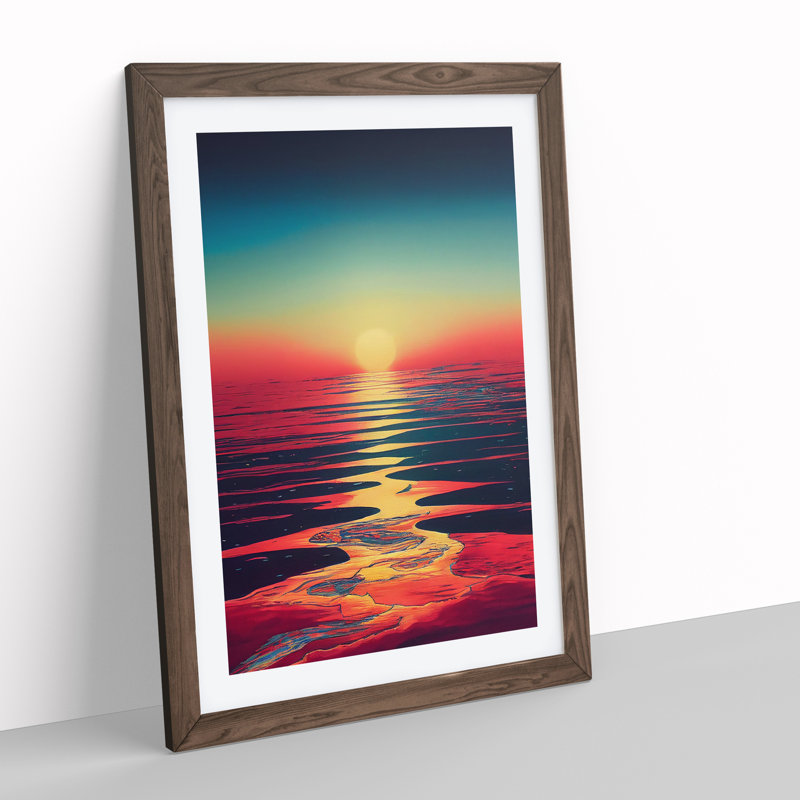 Extravagant Ocean Sunset - Single Picture Frame Print, 46cm H x 34cm W x 2cm D, Walnut