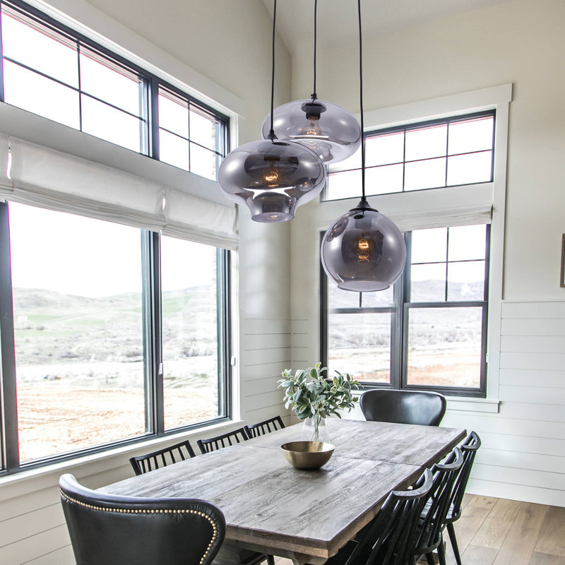 Luminaire suspendu en grappe 3 lumières avec globes en verre fumé Keymiah