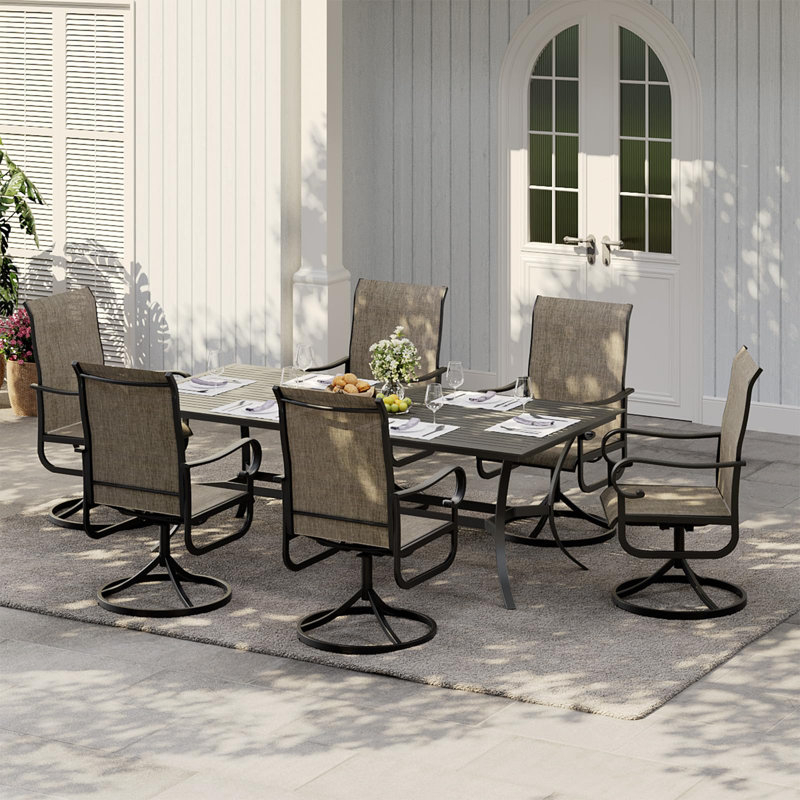 Set of 2 Swivel Rocking Patio Dining Chairs – High Back Deck Chairs, All-Weather Brown Textilene, Black Powder-Coated Metal Frame, Space-Saving for Backyard, Poolside, Lawn, Porch, Garden – Black