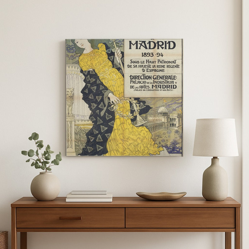 Exposition internationale de Madrid — Art mural carré en métal, H 16 po x l 16 po