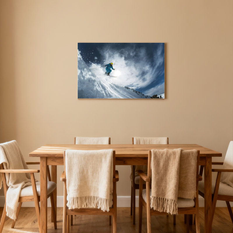 «Skiing Action Scene», ensemble de 1 reproduction d'art sur toile tendue sur toile, H 24 po x l 36 po