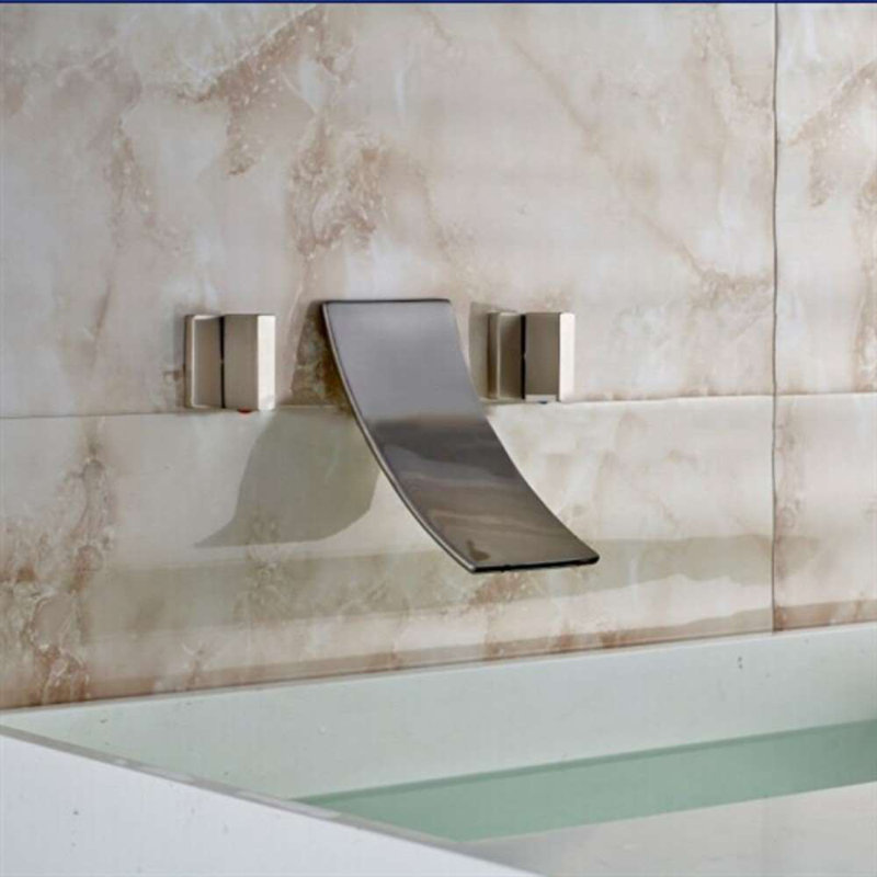 Havana Double Handle Brushed Nickel Wall Mount Tub Faucet by BathSelect – 3-Hole Installation, Waterfall Design​