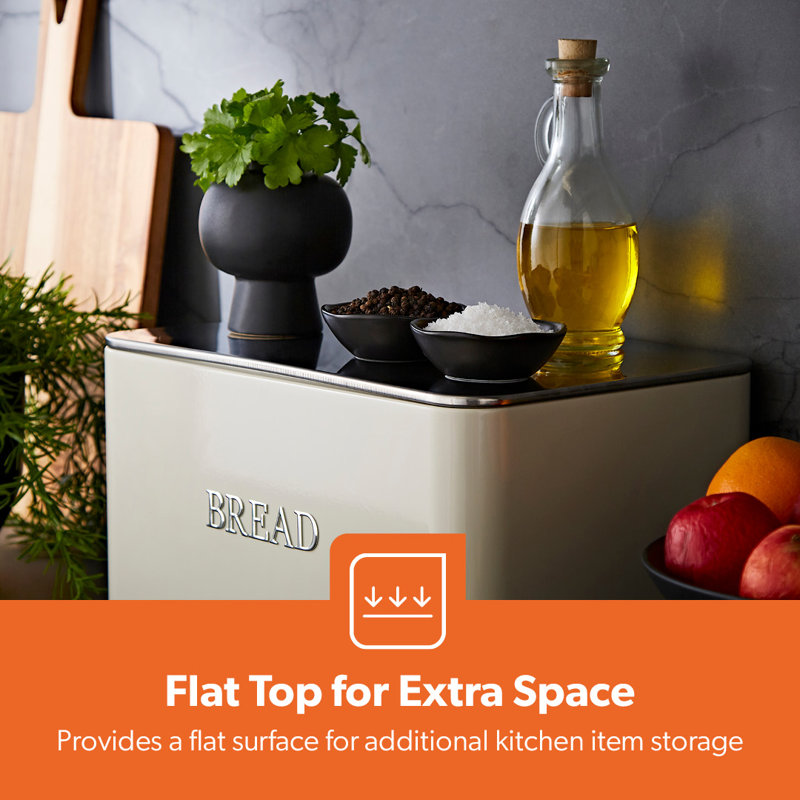GEEPAS RetroVive Bread Bin 13L | Carbon Steel Container with Removable Lid & Easy-to-Lift Lid Handle | Easy Clean Design Preserves Loaves Fresh Longer | Shields from Dust Mites | Storage Box