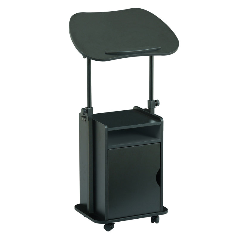 Techni Mobili Sit-to-Stand Rolling Adjustable Laptop Cart With Storage, Black, Black