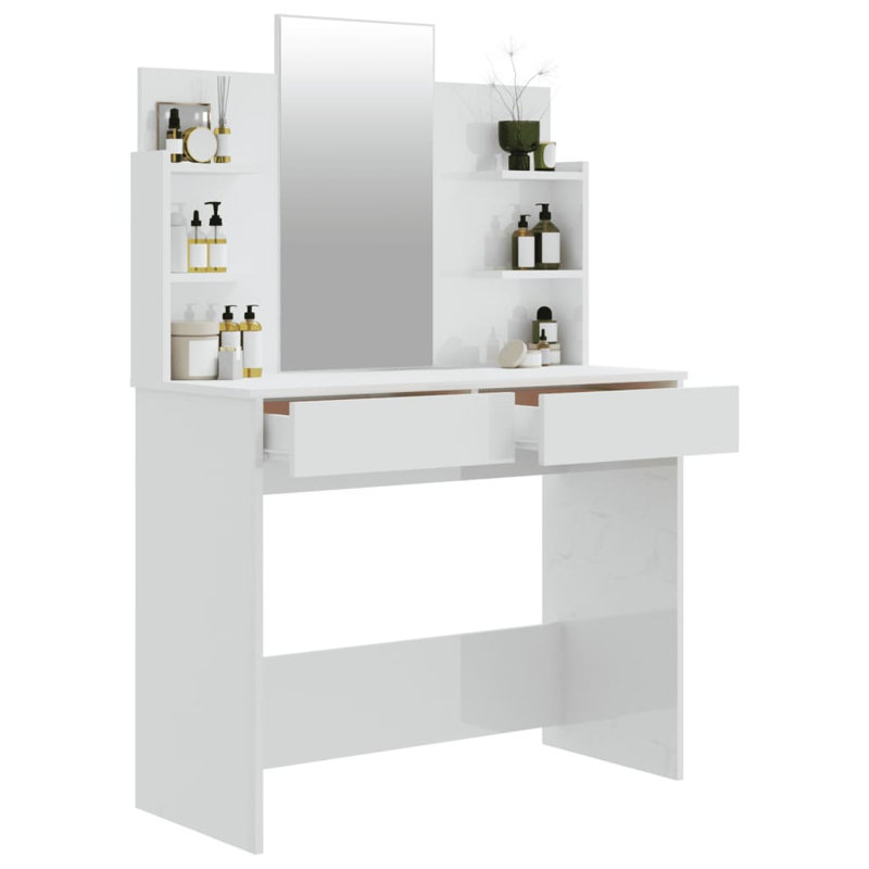 Sartell Dressing Table with Mirror, High Gloss White