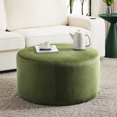 Velours rond de couleur olive - 29,71 pouces de largeur, 16,27 de hauteur, idéal pour les repose-pieds et les sièges d'appoint, apparence sophistiquée en largeur, hauteur, décor contemporain idéal