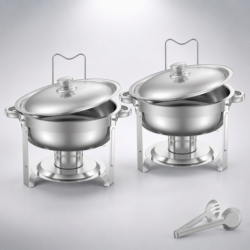 Ensemble de buffet de 2 chafing dishes ronds de 5 pintes (4,7 L), en acier inoxydable, idéal pour maintenir les aliments à la température et dresser une table élégante.