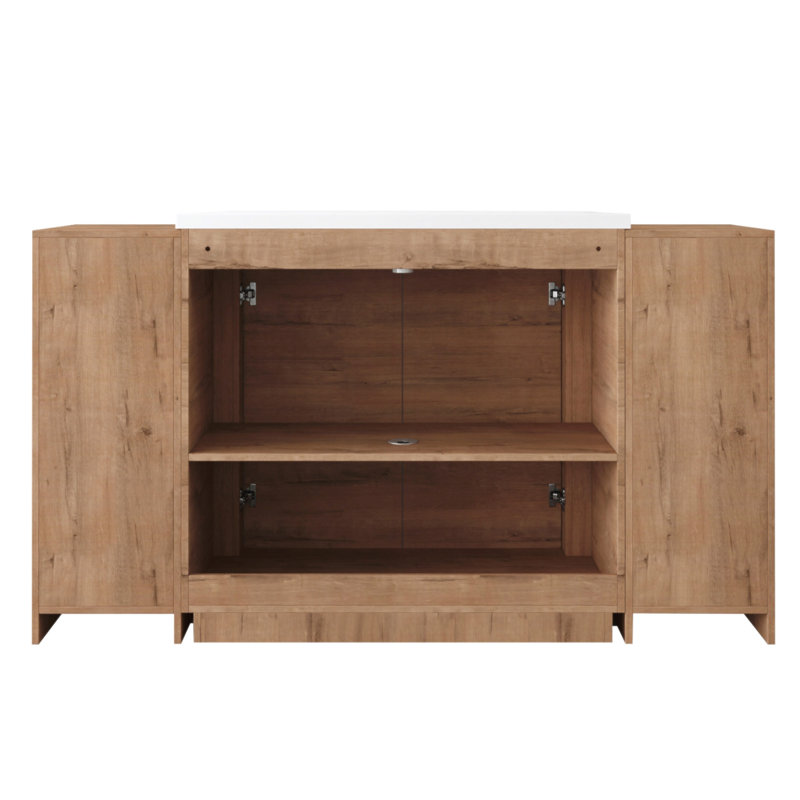 Ensemble de meuble-lavabo autoportant 60 po avec lavabo en céramique blanche 60 po, 2 petites armoires de rangement, porte à fermeture en douceur