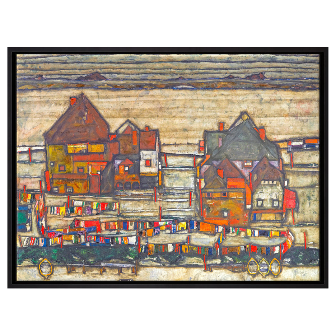 Gerahmtes Leinwandbild Houses with Colourful Linen von Egon Schiele