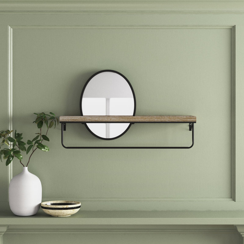 Metal Flat Mirror with Shelves, Black