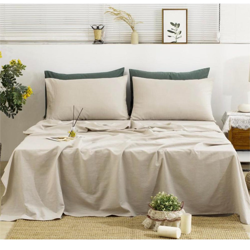 Draps 100% lin, ensembles de draps en lin naturel français 4 pièces, literie de ferme à poches profondes et respirantes (1 drap plat, 1 drap-housse, 2 taies d'oreiller)