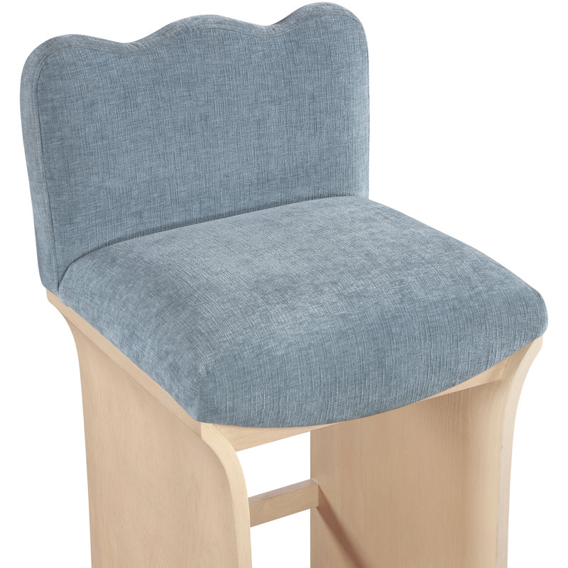 Tabouret de comptoir Shaw Cassady, Tissu chenille bleu clair, Naturel