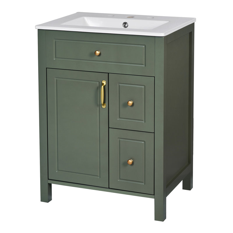 Modern Bathroom Vanity With Ceramic Sink, Soft Close Door And Soft Close Drawers, Green
