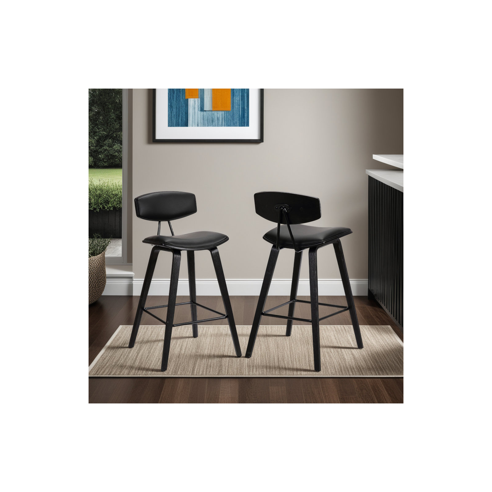 Payton Vegan Leather Bar & Counter Stool, Counter Stool (26" Seat Height), Black Faux Leather, Black