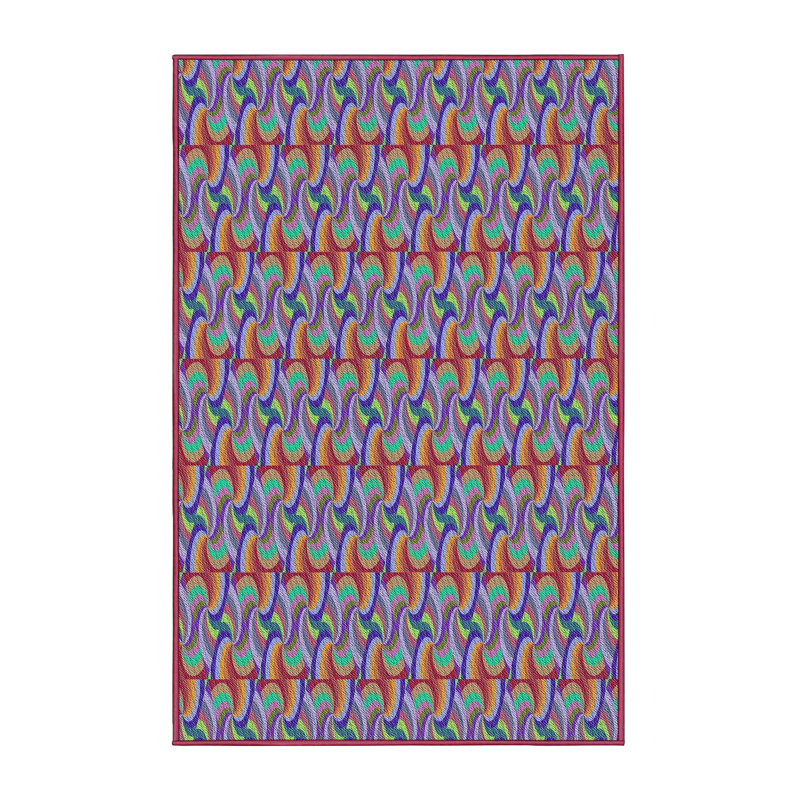 Tapis rouge/bleu à motifs, Rectangle 5 pi x 7 pi