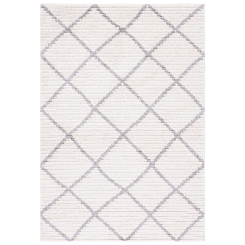 Anaissa Geometric Power Loomed Polyester Area Rug in Beige/Gray, Rectangle 4' x 6'