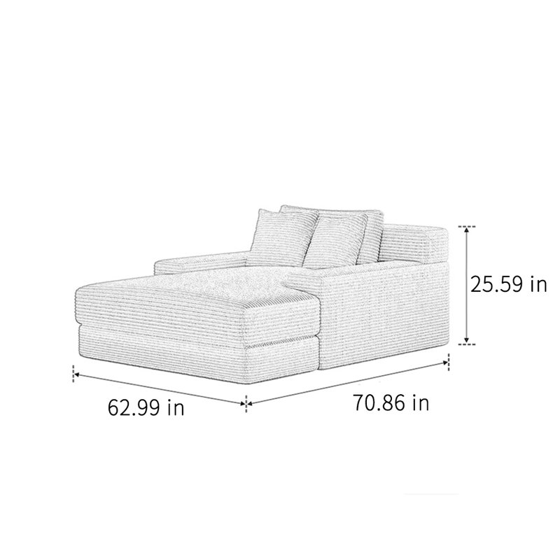Méridienne simple en velours côtelé, Beige