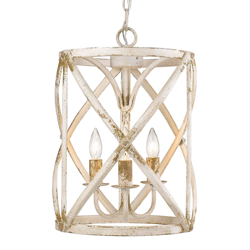 Luminaire suspendu cylindrique à 3 lumières, Ivoire antique