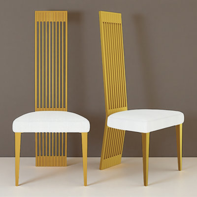 Boucle Upholstered Chairs With Glam High Stainless Steel Back And Legs