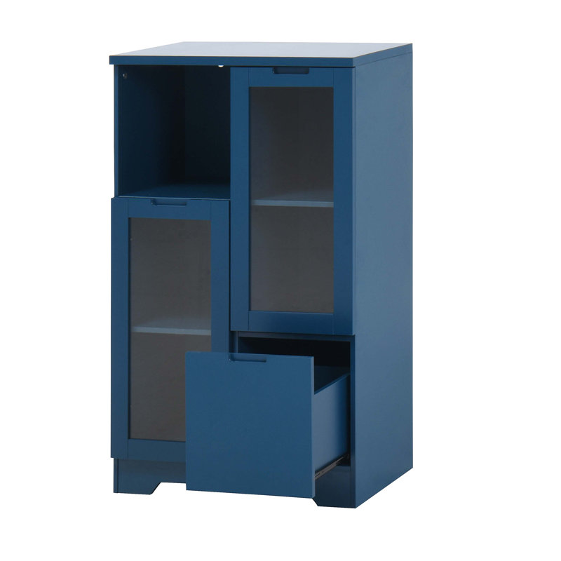 MDF Painted Cabinet With Glass Doors And Drawer Entryway Cabinet Console Cabinet Open Storage Space, Blue