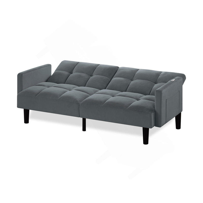 Velvet Futon Couch Convertible, Gris