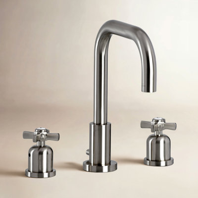 Kingston Brass Millennium Two-Handle 3-Hole Deck Mount Widespread Bathroom Faucet with Brass Pop-Up Drain