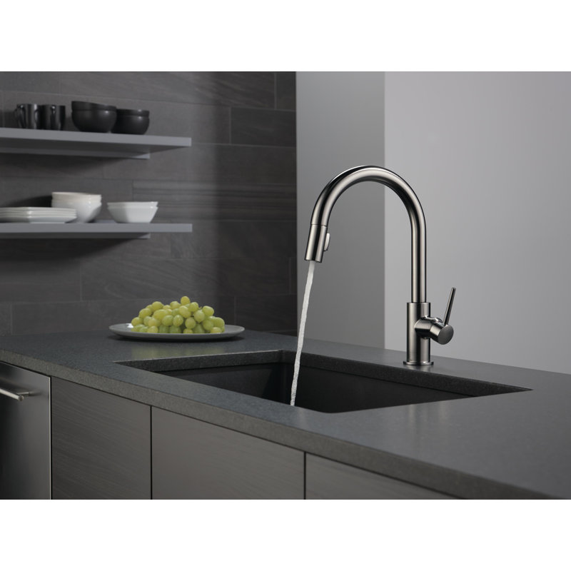 Trinsic Pull Down Sprayer Kitchen Sink Faucet, Single Handle Kitchen Faucet, Black Stainless