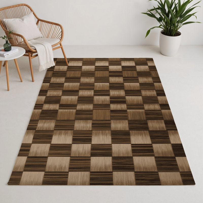 Tapis d'intérieur et d'extérieur à carreaux brun, Rectangle 5 pi x 7 pi