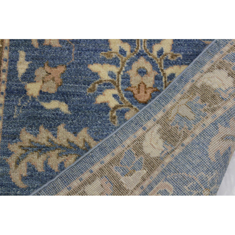 Tapis de couloir bleu marine / brun en laine noué à la main 2 pi 7 po x 12 pi 2 po Grigori