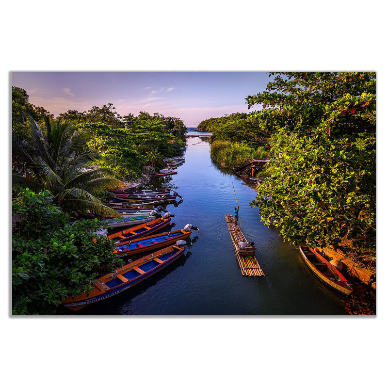 Boats On White River Jamaica Nature Landscape - Wrapped Canvas Print, 20cm H x 31cm W