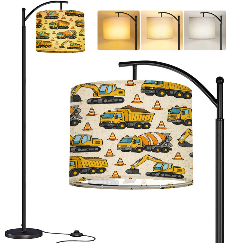  Lampe de plancher Arc sans soudure fabriquée à la main pour enfants pour la mode textile Grande lampe sur pied moderne à DEL Abat-jour réglable en lin 3 températures de couleur