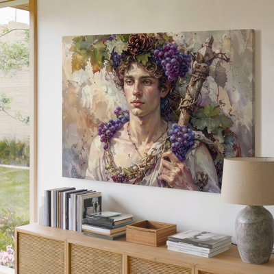 Toile Bacchus Harmony Canvasmythical vigne couronnée «God of Wine and Harvest», art mural prêt à accrocher, galerie, décoration moderne