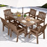 Ensemble de salle à manger d'extérieur 7 pièces en PEHD résistant aux intempéries, comprenant une table et six chaises empilables. Mobilier de jardin avec trou pour parasol et structure en aluminium. Ensemble moderne pour 6 personnes, idéal pour jardin, terrasse ou porche. Couleur : marron.