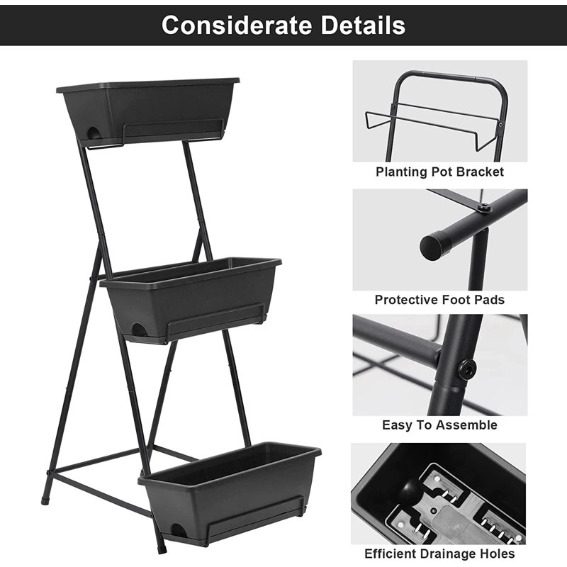 Nathanim Vertical Garden, Black, 39.76" H x 16.92" W x 21.65" D