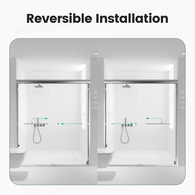 56"-60"W*70" H Semi-Frameless Double Sliding Shower Door, Bypass Shower Door, 1/4" (6Mm) Thick SGCC Tempered Glass Door