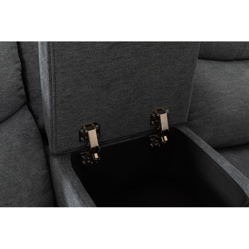 Causeuse inclinable manuelle de 70,9 po avec console de rangement et porte-gobelets: revêtement en polyester confortable