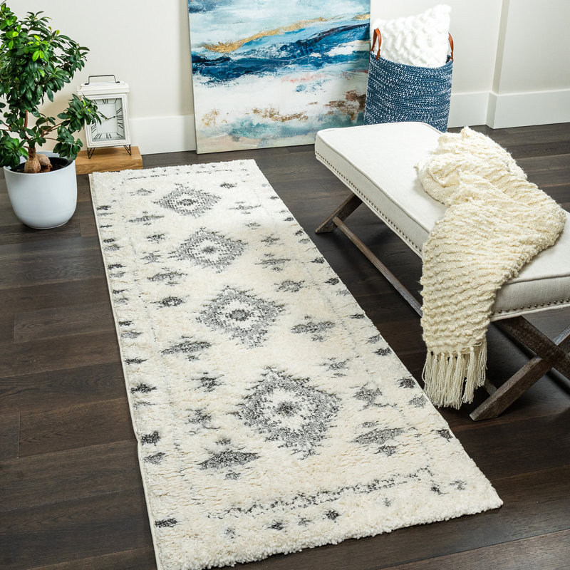 Tapis gris diamant à poils longs, Tapis de couloir 2 pi 7 po x 8 pi