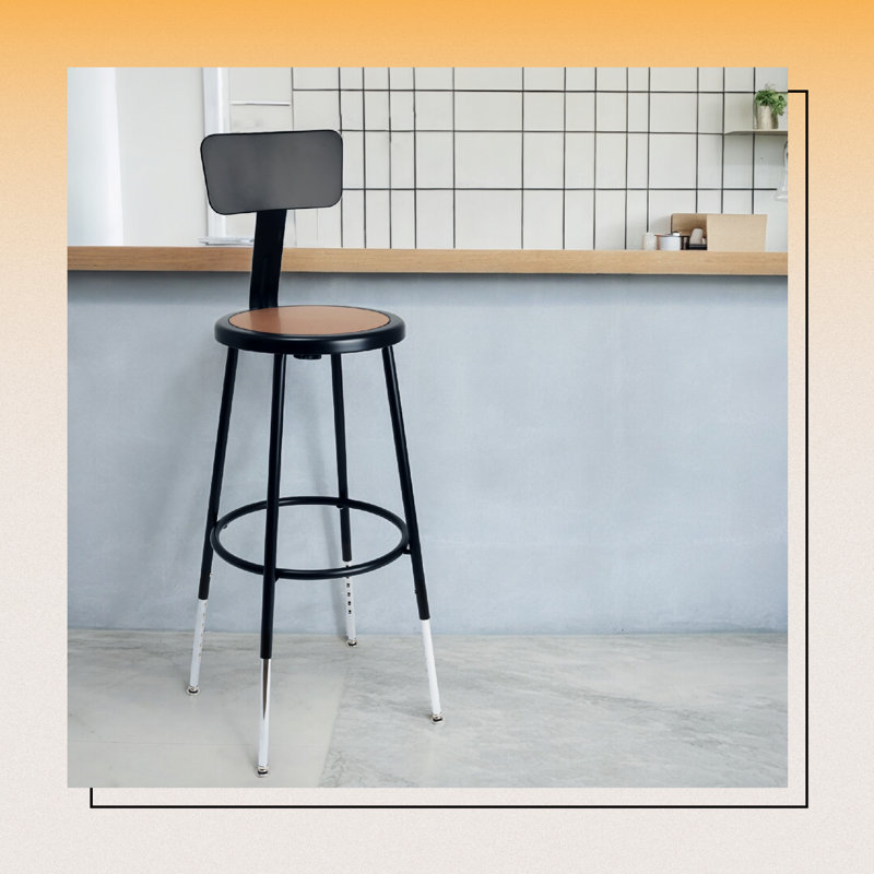 Felix Height Adjustable Steel Stool with Backrest, AssemblyReady, Extra Tall, Black