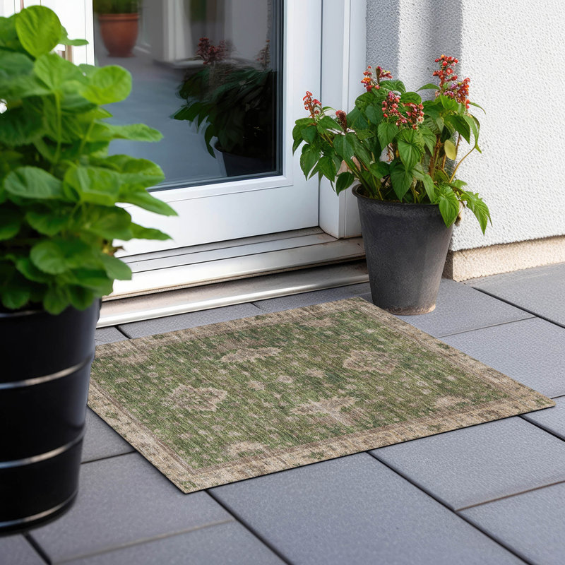 Machine Washable Indoor/Outdoor Xhevrie Aloe Rug, Rectangle 1'8" x 2'6"
